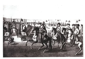 Katharina II. (1729-96) die Große, reitet in einen der Häfen auf der Krim, die von den Türken erobert wurden
